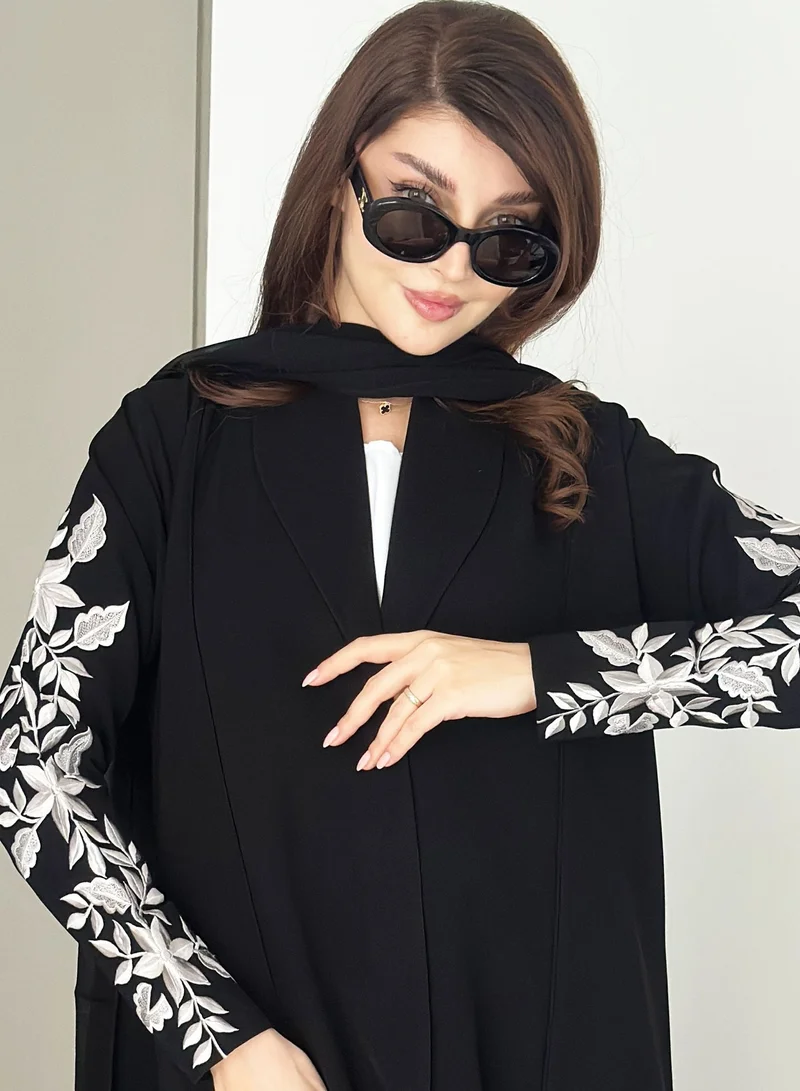 Rosette Abaya Stylish Blazer with Embroidery Design sleeves